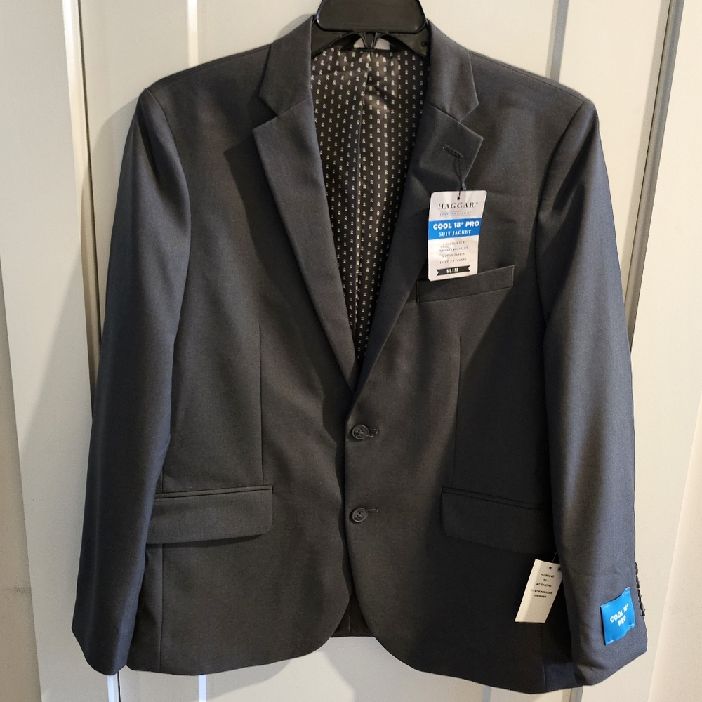 NWT Hagger Cool 18 Pro 4-Way Stretch 2-Button Blazer - Grey - Size 42 Short